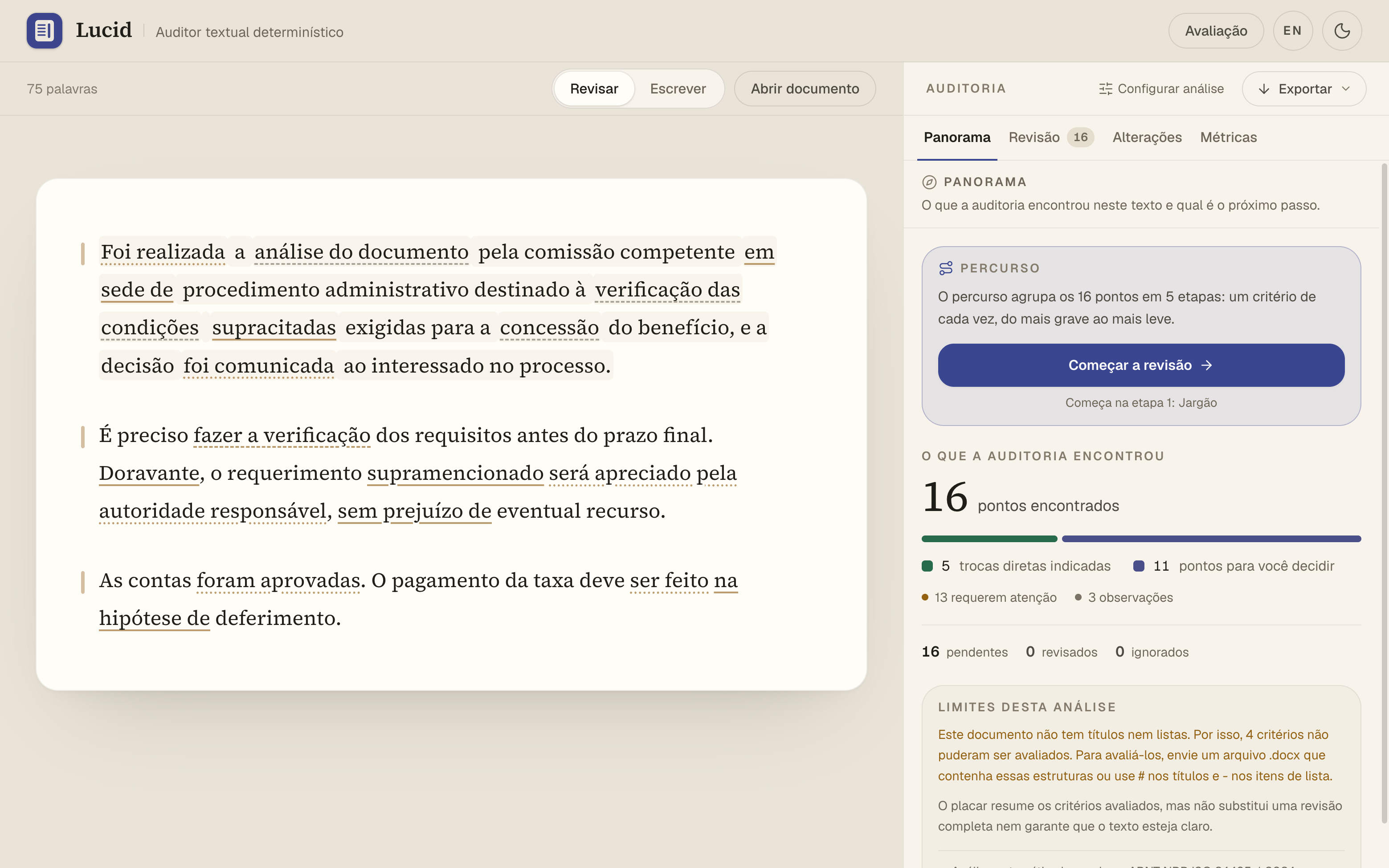 Lucid running: the flagged passage and the cited clause of the standard, side by side.